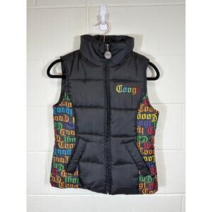 VINTAGE Coogi Puffer Vest Womens Medium Black Full Zip Quilted Winter Gorpcore